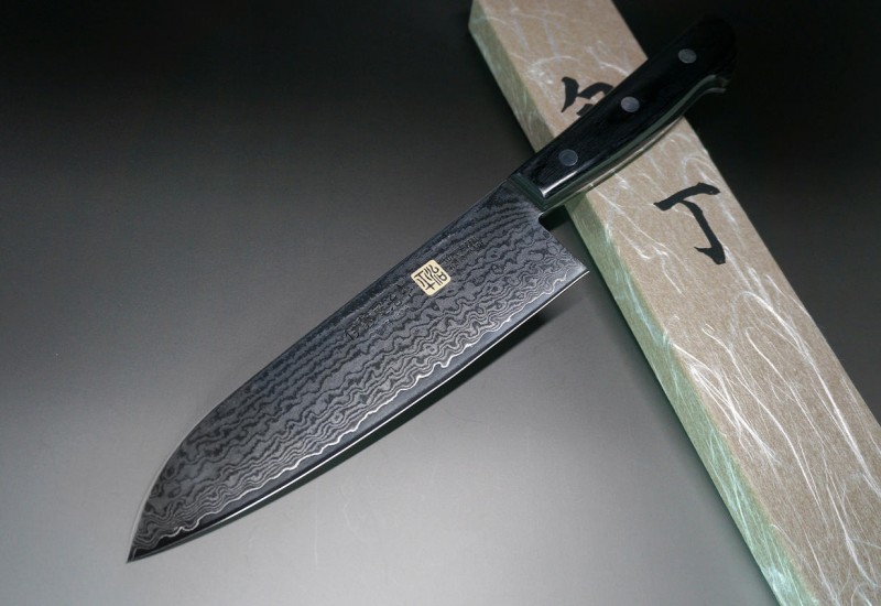 Iseya G-series 33 Layer VG-10 Damascus Japanese Chef's Santoku Knife 180mm and Sakai Takayuki 33-Layer VG10 Damascus Hammered Japanese Chef's Santoku Knife 180mm