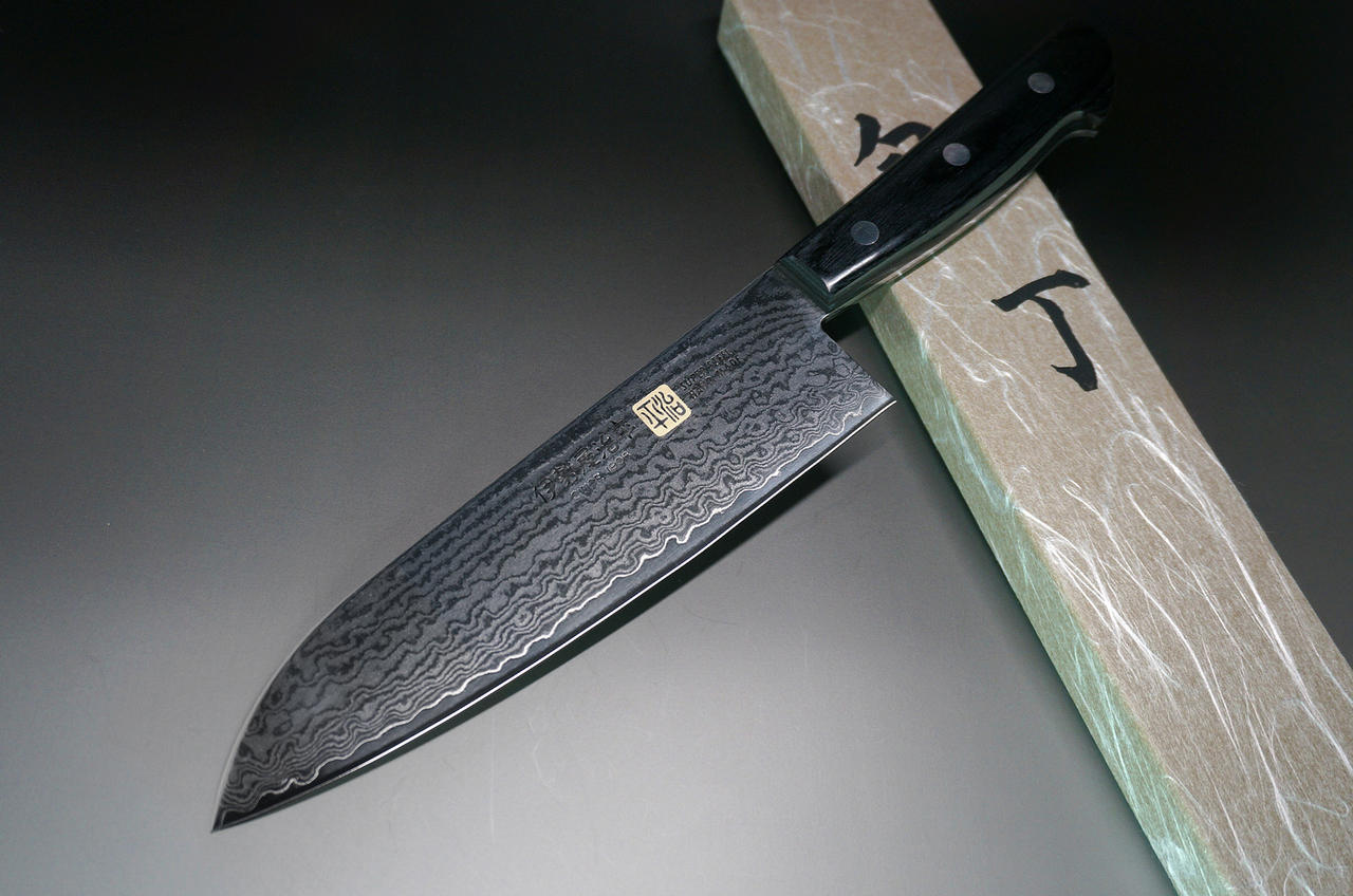 Iseya G-series 33 Layer VG-10 Damascus Japanese Chef's Santoku Knife 180mm and Sakai Takayuki 33-Layer VG10 Damascus Hammered Japanese Chef's Santoku Knife 180mm